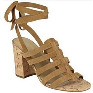 Marc Fisher “phoebe” ankle wrap cork suede sandals
